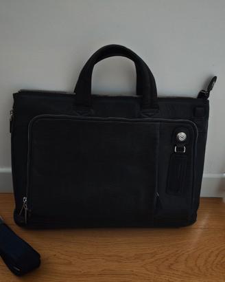 Piquadro borsa cartella vera pelle blu