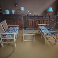 Salotto in bambù e rattan anni 70