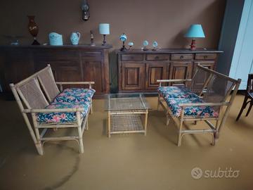 Salotto in bambù e rattan anni 70