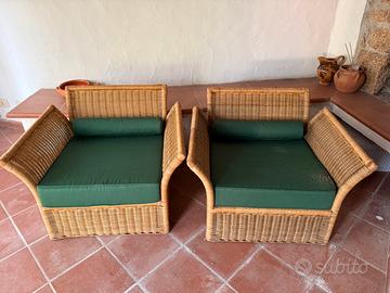 Coppia Poltrone in vimini con cuscini