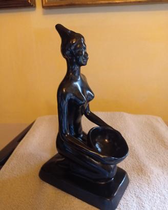 SCULTURA IN CERAMICA  SMALTATA NERA (ROGER CAPRON)