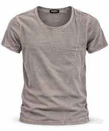 T-Shirt Uomo Alcott Grigio Tortora Acid Wash con T