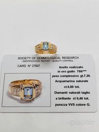 ANELLO ORO 18KT BRILLANTI 0.40 ACQUAMARINA 0.85
