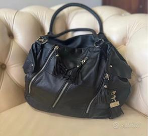 Borsa a spalla in vera pelle nera