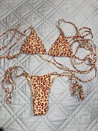 Bikini donna leopardato con laccetti