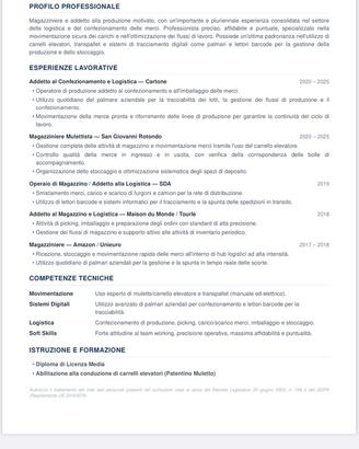 Magazziniere mulettista confezionamento indutriale