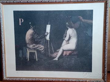 Opera grafica A. Bueno - "Il pittore e la modella"