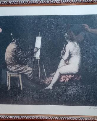 Opera grafica A. Bueno - "Il pittore e la modella"