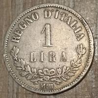 #1896 -Una Moneta 1 Lira 1863 Argento Regno Italia