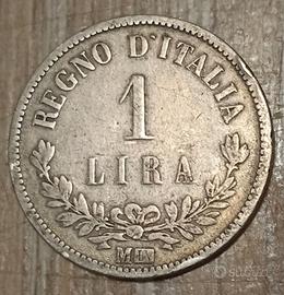 #1896 -Una Moneta 1 Lira 1863 Argento Regno Italia