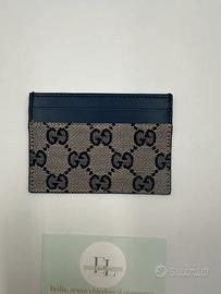 Gucci Card Case Tela GG Original Beige/Blu Navy e