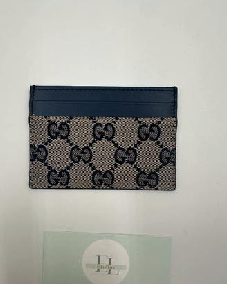 Gucci Card Case Tela GG Original Beige/Blu Navy e