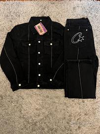 Completo jeans corteiz nero uomo