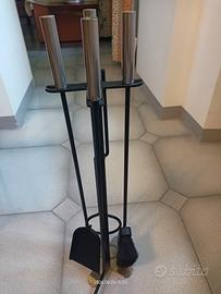 Set da camino in ottone e ferro satinato nero 