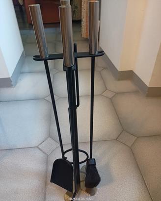 Set da camino in ottone e ferro satinato nero 