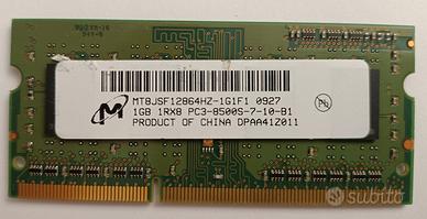 RAM So-Dimm 1 Gb DDR3 1066 Mhz PC3-8500