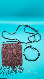 Set borsetta Fru Fru perline + girocollo nero