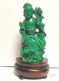 MALACHITE CINA statua GUANYIN d'epoca XXsec 3di3