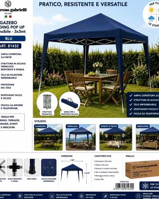 Gazebo 3x3 mt richiudibile a ombrello