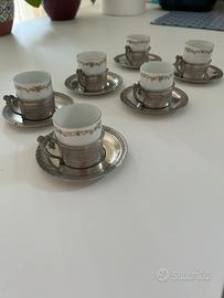 Servizio caffe porcellana e peltro