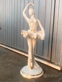 Statua ballerina classica bianca e oro