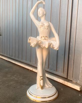 Statua ballerina classica bianca e oro
