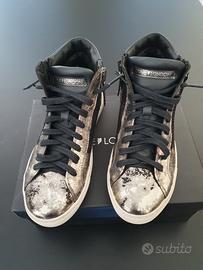 Sneakers alte Crime London in pelle argento e nera