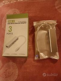 Hub 3 porte usb e adattatore ethernet