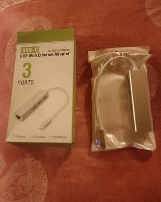 Hub 3 porte usb e adattatore ethernet