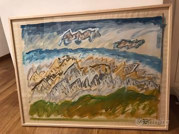 Acquarello paesaggio montagne firmato