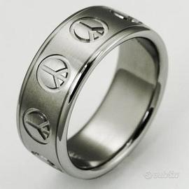 Anello Acciaio Inox Unisex Simbolo Pace NUOVO