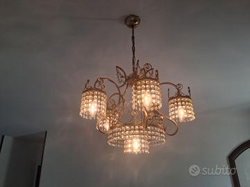 Coppia lampadari vintage ottone e cristallo