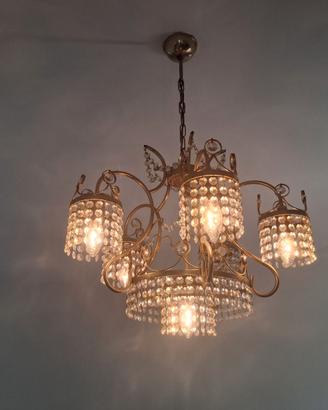 Coppia lampadari vintage ottone e cristallo