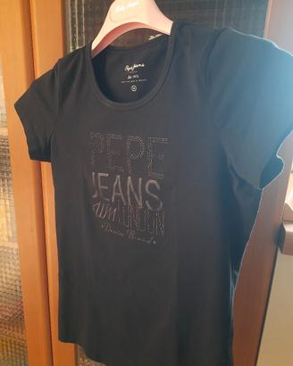 Tshirt nera Pepe Jeans logo c/pietrine