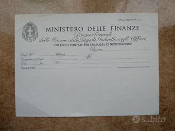 Carta Intestata Ministero Finanze Regno d'Italia