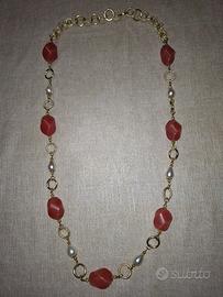 collana in quarzo rosa e perle 