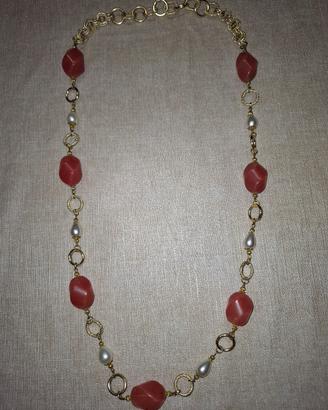 collana in quarzo rosa e perle 