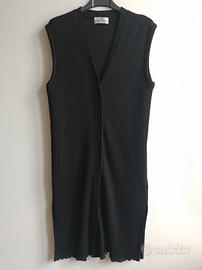 Cardigan lungo smanicato in misto lana merinos 