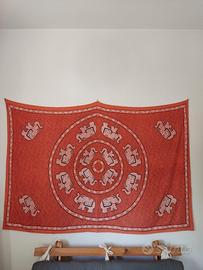 TELO INDIANO ARANCIONE MANDALA CON ELEFANTI 