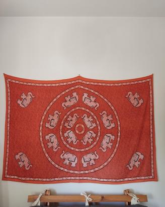 TELO INDIANO ARANCIONE MANDALA CON ELEFANTI 