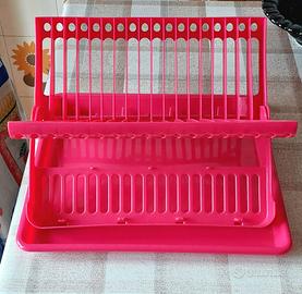 Scolapiatti rosa pieghevole in plastica