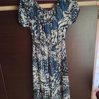 Abito lungo Ragno bianco nero e blu con rose blu