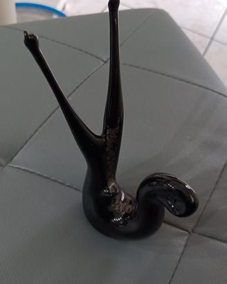 Statuina grande Lumaca nera in vetro di Murano