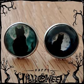Orecchini Gatto Nero Halloween a lobo in acciaio 2