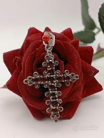 ciondolo vintage croce latina argento 925 granati 