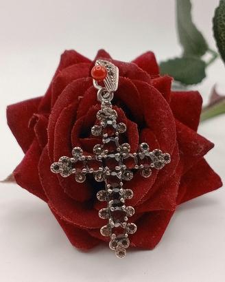 ciondolo vintage croce latina argento 925 granati 