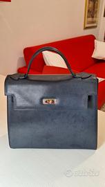 Borsa stile Birkin, tipo Kelly,  pelle blu scuro