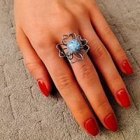 Anello a quadrifoglio con perla turchese INOX