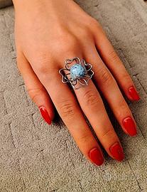 Anello a quadrifoglio con perla turchese INOX