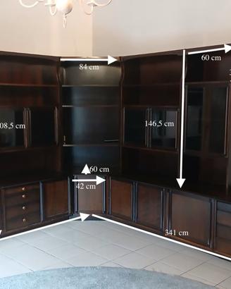Libreria angolare e tavolo allungabile con 6 sedie